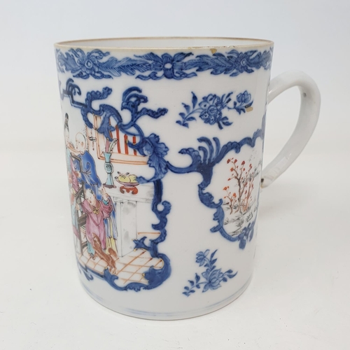 59 - A Chinese export ware mug, decorated figures, 12 cm high  
Provenance:  From a Dorset collection