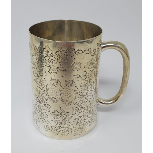 662 - A late Victorian silver christening mug, of tapering cylindrical form, initialled, inscribed and dat... 