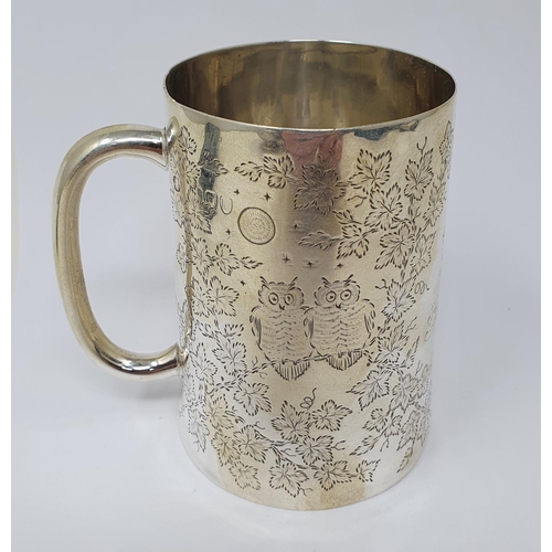 662 - A late Victorian silver christening mug, of tapering cylindrical form, initialled, inscribed and dat... 