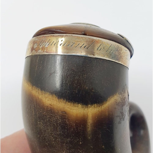 677 - A 19th century Scottish snuff mull, with silver mounts, indistinctly inscribed, approx. 9 cm wide