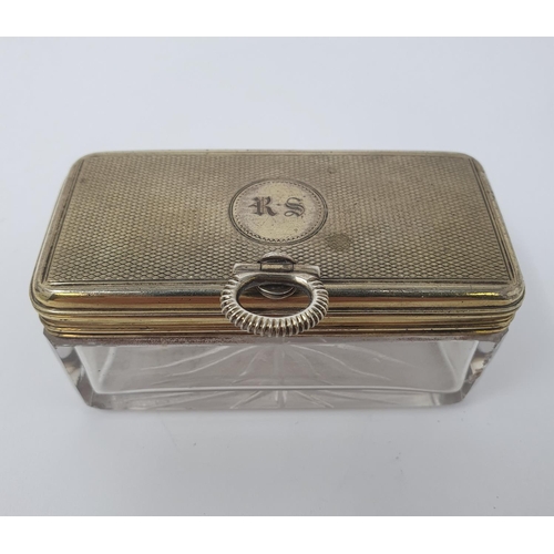 675 - An early 19th century silver gilt and glass box, with a screw down cover, initialled, and with engin... 