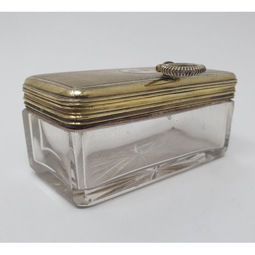 675 - An early 19th century silver gilt and glass box, with a screw down cover, initialled, and with engin... 