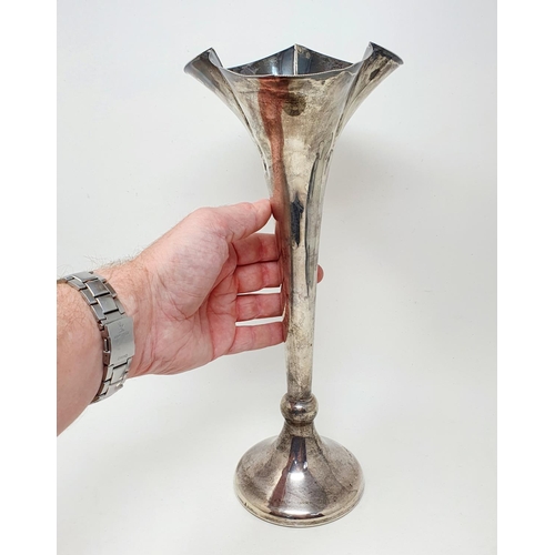 587 - A large silver trumpet shaped vase, Sheffield 1929, 33.5 cm high