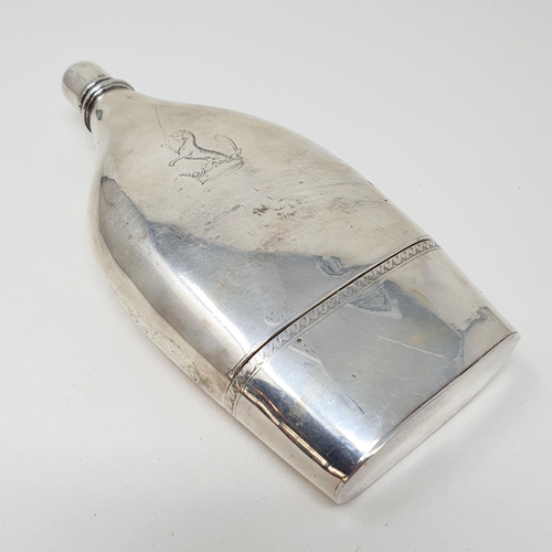 681 - An unusual silver flask, of slender ovoid form, crested, London 1777, with detachable cup section, 1... 