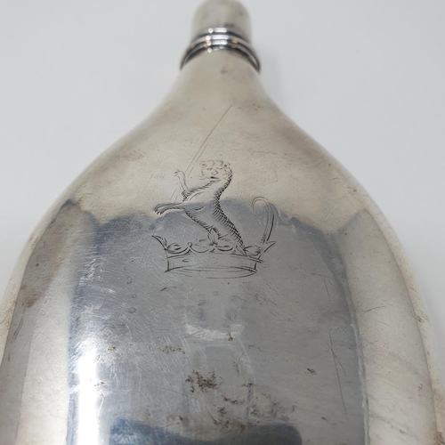 681 - An unusual silver flask, of slender ovoid form, crested, London 1777, with detachable cup section, 1... 