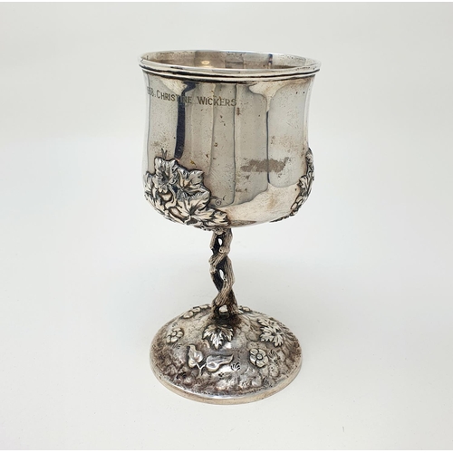 647 - A Chinese silver coloured metal goblet, inscribed Teignmouth Hard Court Tennis Tournament Ladies Han... 