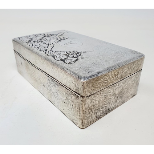 652 - A Chinese silver coloured metal table cigarette box, initialled, and decorated grapes and foliage, 1... 