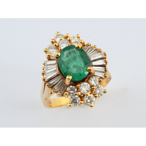 803 - An 18ct gold, emerald and diamond ring, ring size M