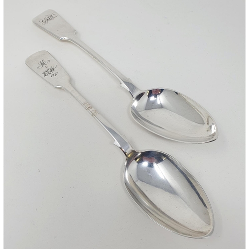 448 - An early Victorian fiddle pattern serving spoon, Exeter 1844, and another silver fiddle pattern serv... 