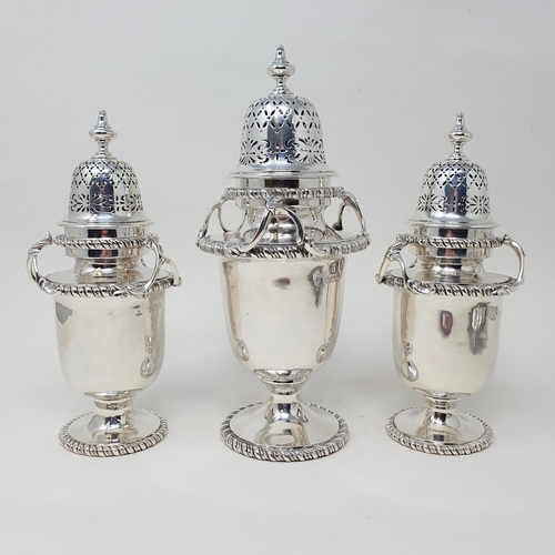 450 - A set of three late Victorian silver sifters, F B Thomas & Co (Charles Henry Townley & John William ... 