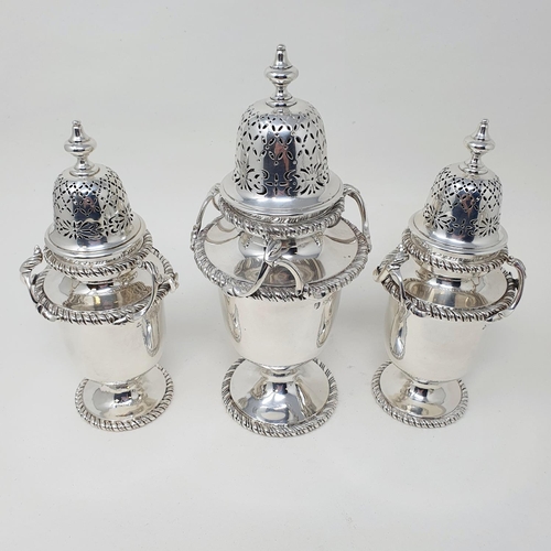 450 - A set of three late Victorian silver sifters, F B Thomas & Co (Charles Henry Townley & John William ... 