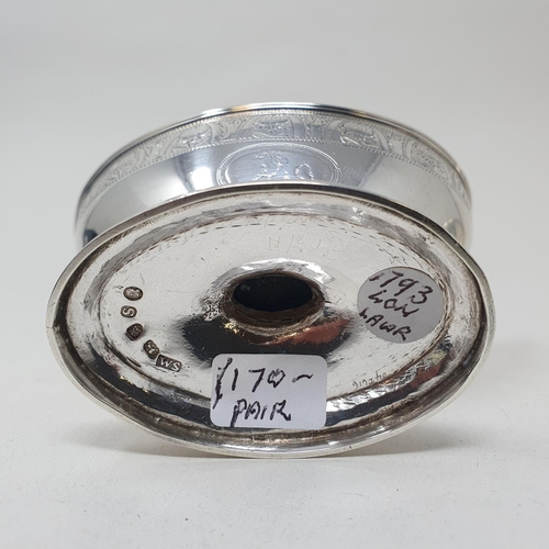 467 - A pair of George III silver oval salts, London 1793, 4.7 ozt (2)  Provenance: From a large single ow... 