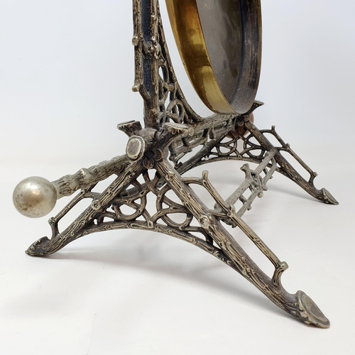 541 - A late Victorian silver plated table gong, of crabstock form, with a beater, 36 cm high