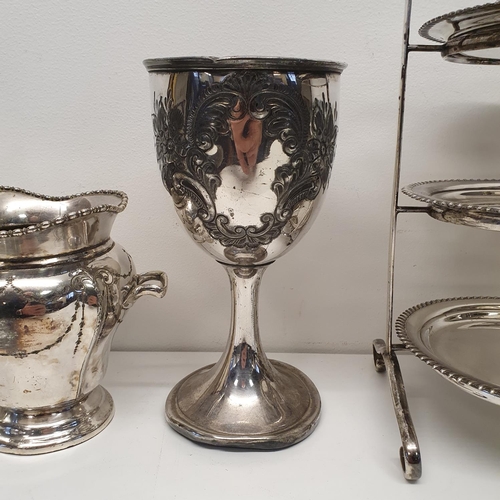 551 - A silver plated goblet, and assorted silver plate (box)