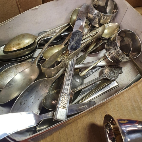 551 - A silver plated goblet, and assorted silver plate (box)