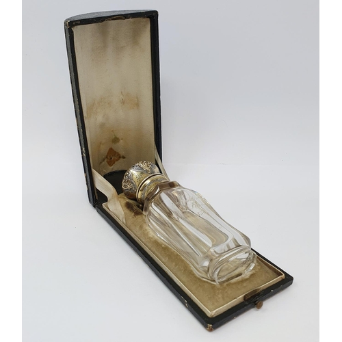 618 - A 19th century French silver gilt coloured metal and glass scent bottle, initialled, the body inscri... 