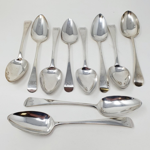 636 - A matched set of ten silver Old English pattern tablespoons, initialed, various dates and makers, 21... 