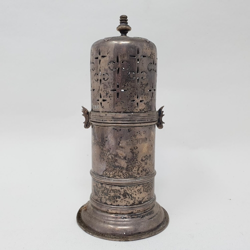 642 - An 18th century style silver sugar caster, London 1899, 5.9 ozt, 16 cm high