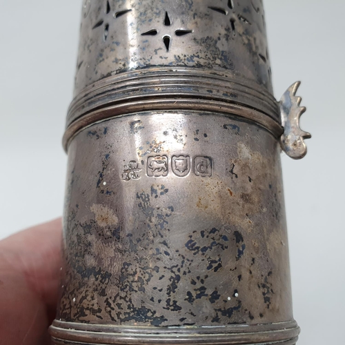 642 - An 18th century style silver sugar caster, London 1899, 5.9 ozt, 16 cm high