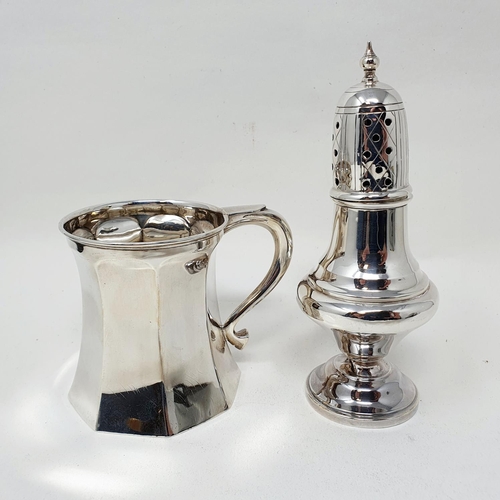 691 - A silver mug, Birmingham 1924, and a silver sugar caster, 6.5 ozt (2)