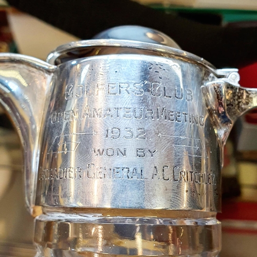 703 - A George V cut glass claret jug, with a silver mount, engraved Golfers Club Open Amateur Meeting 193... 