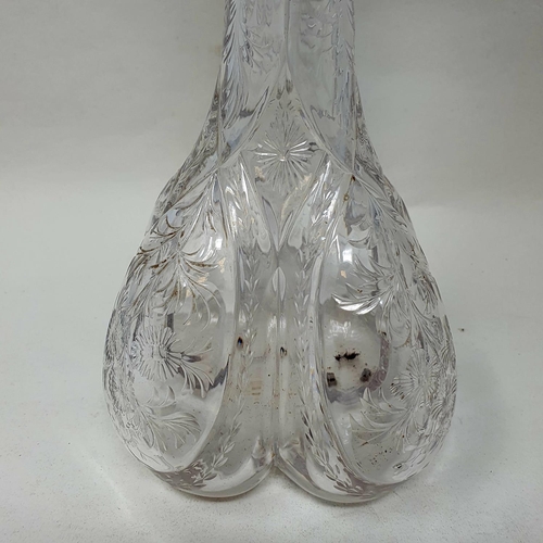 709 - An Edward VII rock crystal cut decanter with a silver mount, Sheffield, 1905, 35 cm high