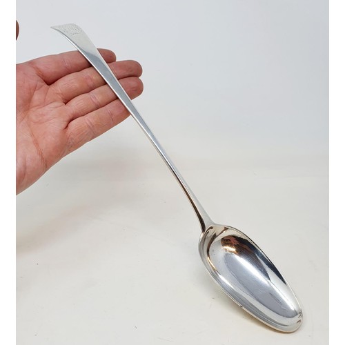 708 - An 18th century silver Old English pattern basting spoon, initialed, marks indistinct, 3.7 ozt