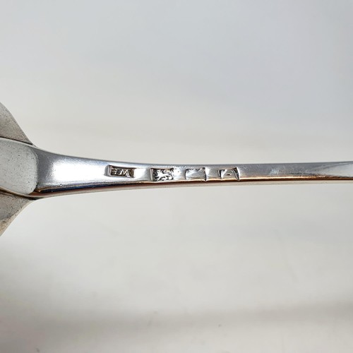 708 - An 18th century silver Old English pattern basting spoon, initialed, marks indistinct, 3.7 ozt