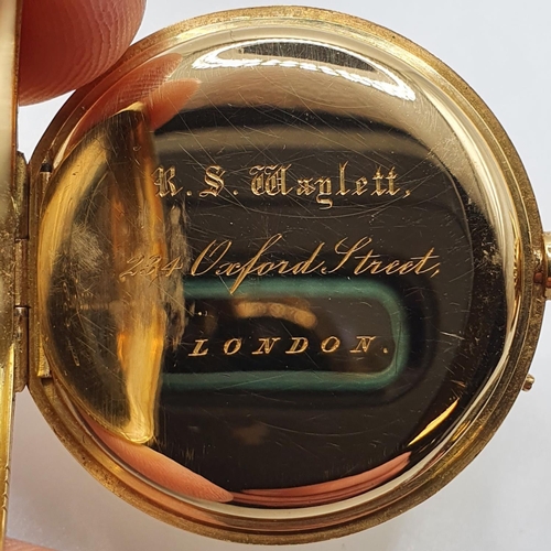 747 - An 18ct gold half hunter pocket watch, case with blue enamel monogramm, 38.3 g (all in)