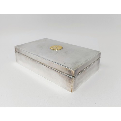 711 - A Continental sterling silver cigarette box, with a yellow metal mount