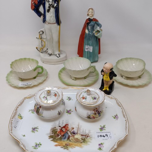 1049 - A Staffordshire figure of a soldier and a sailor, 33 cm high, a Royal Doulton figure, Jean and Mr Pi... 