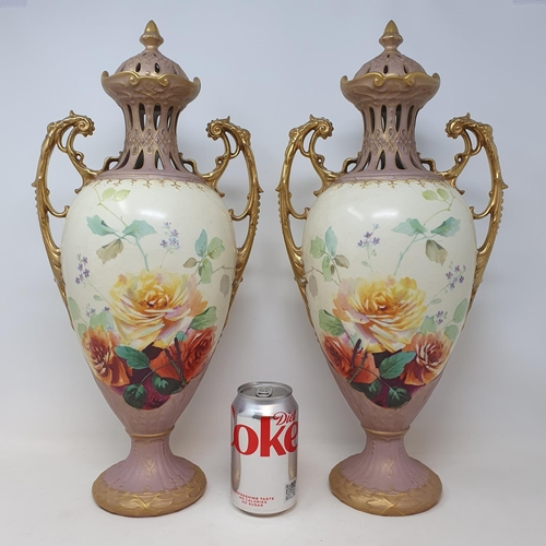 1010 - A pair of early 20th century vases an covers, 50 cm high (2)