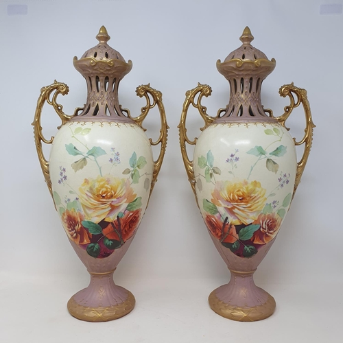 1010 - A pair of early 20th century vases an covers, 50 cm high (2)