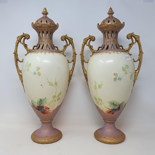 1010 - A pair of early 20th century vases an covers, 50 cm high (2)