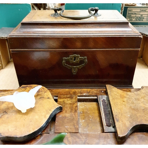 1047 - A 19th century mahogany tea caddy, a book stand, an Art Nouveau pewter dish, a gavel on stand, and a... 