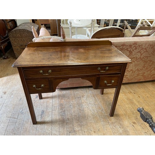 1280 - A mahogany kneehole desk, 160 cm wide, two chairs, a piano stool, a two tier table and a copper coal... 