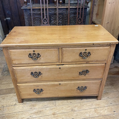 1302 - An oak coffer, 103 cm wide, four chairs, a child's chair, a wicker wine rack, and a chest of drawers... 