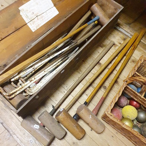 1080 - A Slazenger & Son croquet set, extra mallets and a wicker basket (qty)