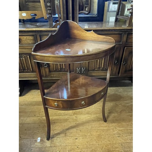 1263 - A mahogany corner wash stand, oak refractory table, 165 cm wide, and a large group of other furnitur... 