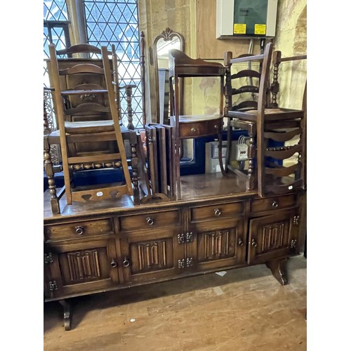 1263 - A mahogany corner wash stand, oak refractory table, 165 cm wide, and a large group of other furnitur... 