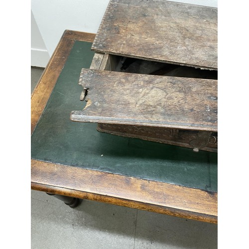 1307 - An oak bible box, in need of extensive restoration, an oak chair, and two rugs (4)