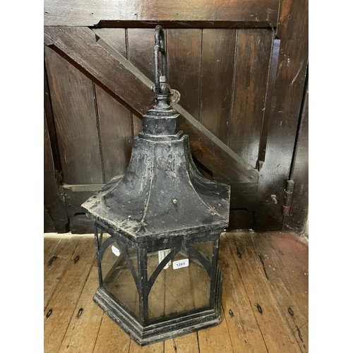 1265 - A painted metal hall lantern, 76 cm high