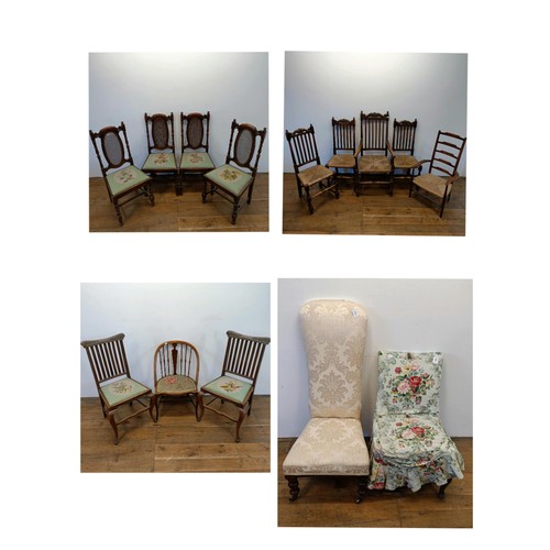 1220 - A set of four oak chairs, and assorted other chairs (14)