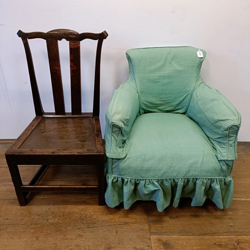 1244 - An early 20th century armchair, and an oak single chair (2)