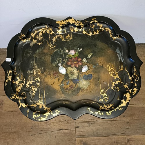 1318 - A late 19th/early 20th century papier mache tray top table, 83 cm wide