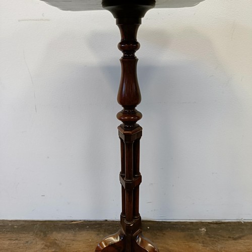 1313 - A 19th century rosewood table, on a carved column support with a tripod base, 74 cm high x 33 cm wid... 