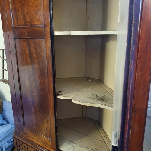 1247 - A 19th century mahogany corner cabinet, on a base on square legs united by an undertier, 104 cm wide