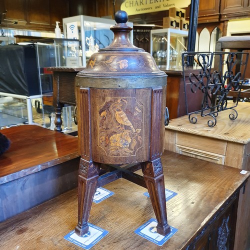 1197 - A 19th century Dutch marquetry inlaid cellarette and cover, 66 cm high