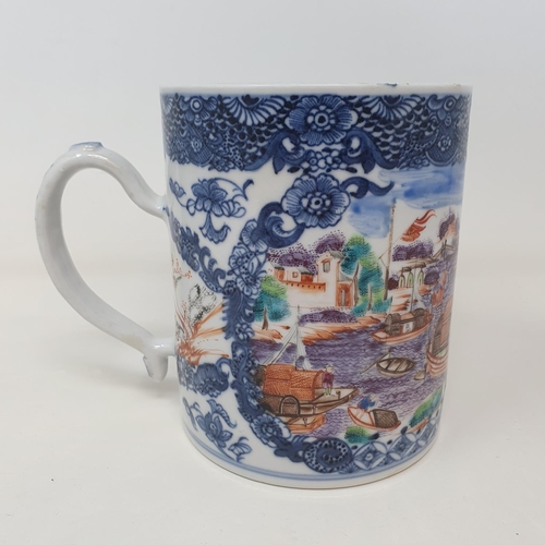 346 - A Chinese export ware mug, decorated a river scene, 13 cm high
Provenance:  From a Dorset collection