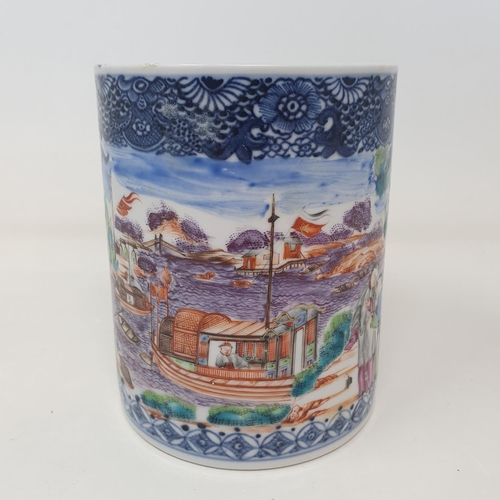 346 - A Chinese export ware mug, decorated a river scene, 13 cm high
Provenance:  From a Dorset collection